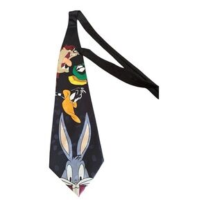 Looney Tunes Vintage Tie, 100% Polyester, Black with Bold Characters.